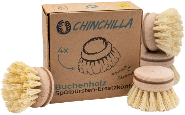 Chinchilla Wechselköpfe aus Holz für Spülbürste 4er-Set