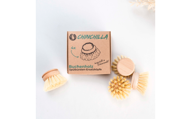 Chinchilla Wechselköpfe aus Holz für Spülbürste 4er-Set
