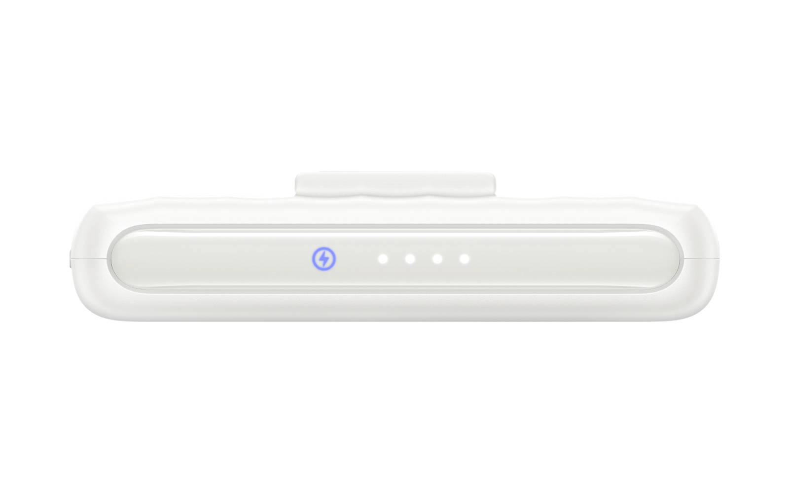 Weißes elektronisches Gerät mit vier leuchtenden Anzeigeleuchten und einem Bluetooth-Symbol