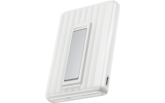 Weißer tragbarer WLAN-Router mit geriffelter Oberfläche und Display