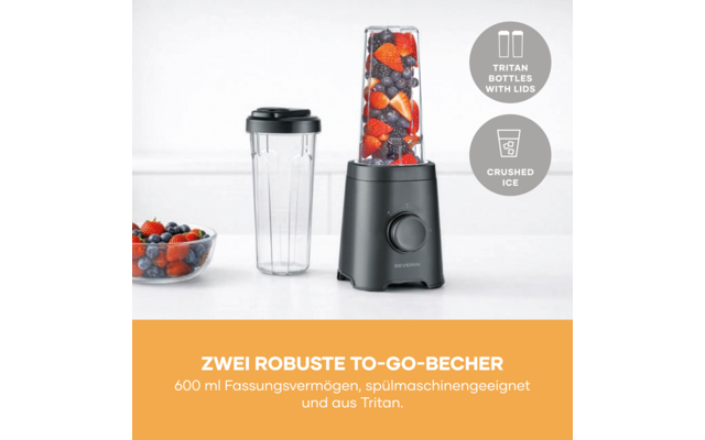Image du produit Severin SM 3743 Smoothie Mixer 320 W mit 2 Mix & Go Bechern 600 ml 1
