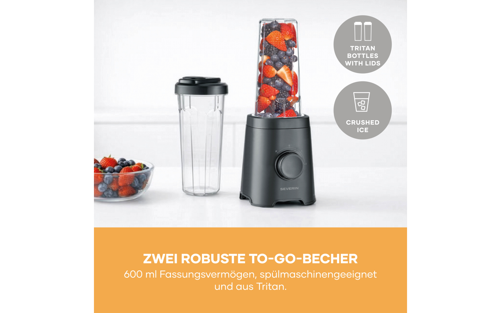 Image du produit Severin SM 3743 Smoothie Mixer 320 W mit 2 Mix & Go Bechern 600 ml 1