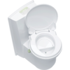 Wit draagbaar campingtoilet met geopend deksel
