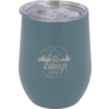 Blauwe thermosbeker met doorzichtig deksel en 'camp LIFE' opdruk met bergmotieven