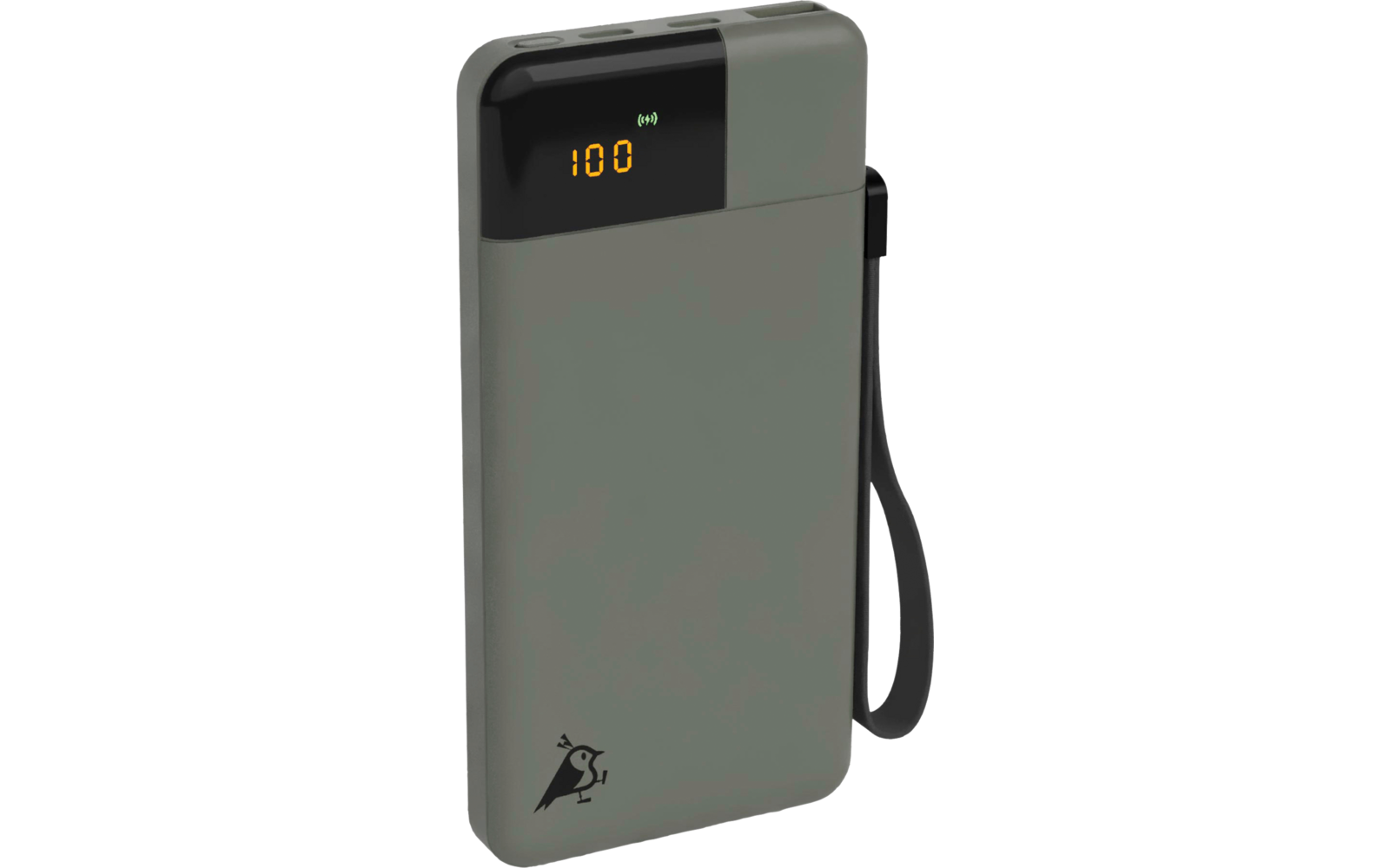 Chargeur portable gris avec affichage numérique et sangle noire