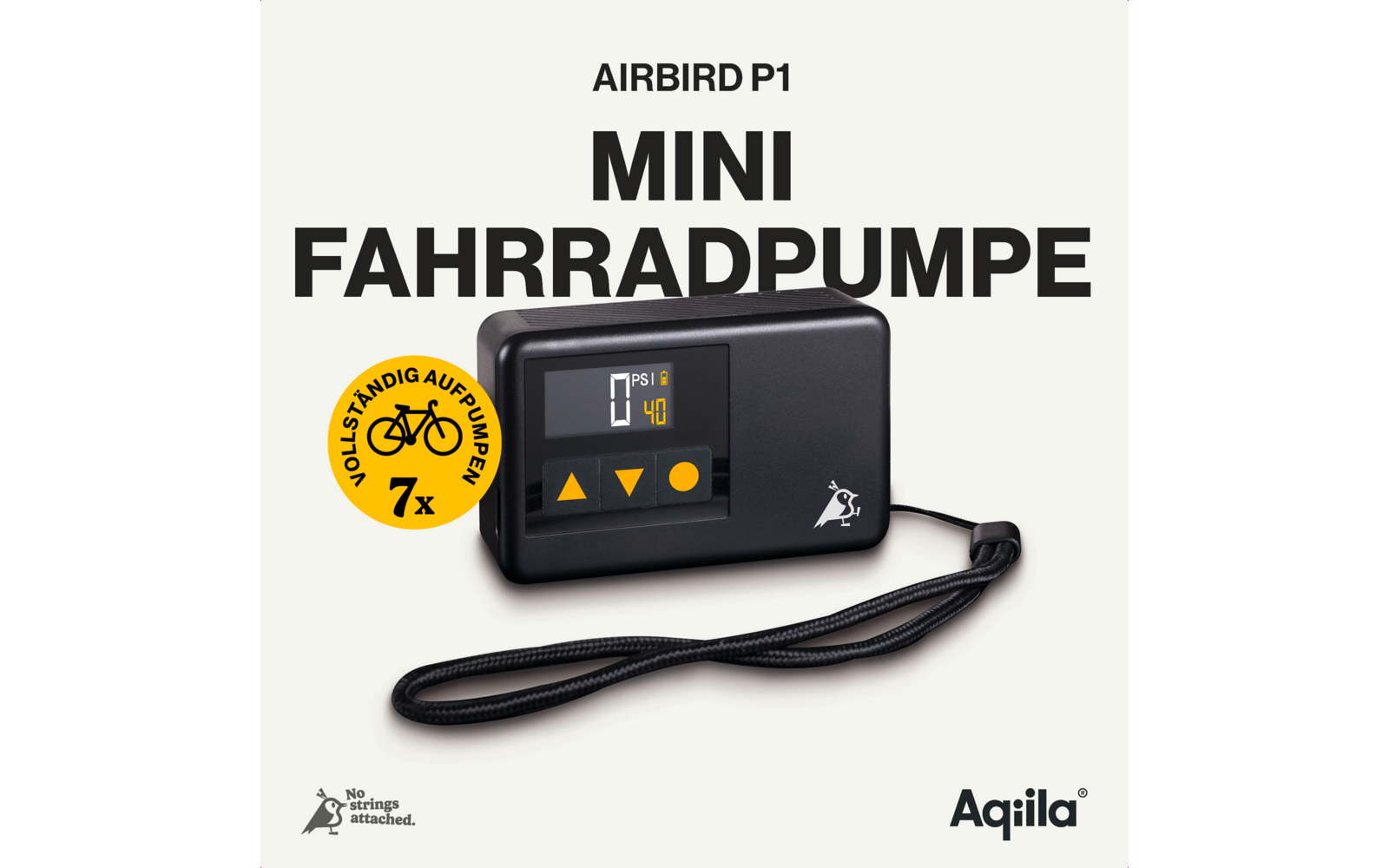 Mini pompe à vélo noire avec écran numérique et sangle de transport