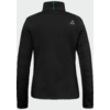Rückansicht einer schwarzen Jacke mit hohem Kragen und langen Ärmeln, grüne vertikale Naht am Kragenrücken, kleines graues dreieckiges Logo auf der rechten Schulter