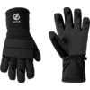 Ein Paar schwarze Handschuhe aus Stoff, eine Hand zeigt die Handfläche, die andere die Rückseite