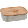 Boîte rectangulaire en acier inoxydable avec couvercle en bois et gravure