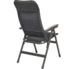 Grau-schwarzer Klappstuhl mit hoher Rückenlehne, gepolstertem Sitz und Metallgestell, von hinten rechts