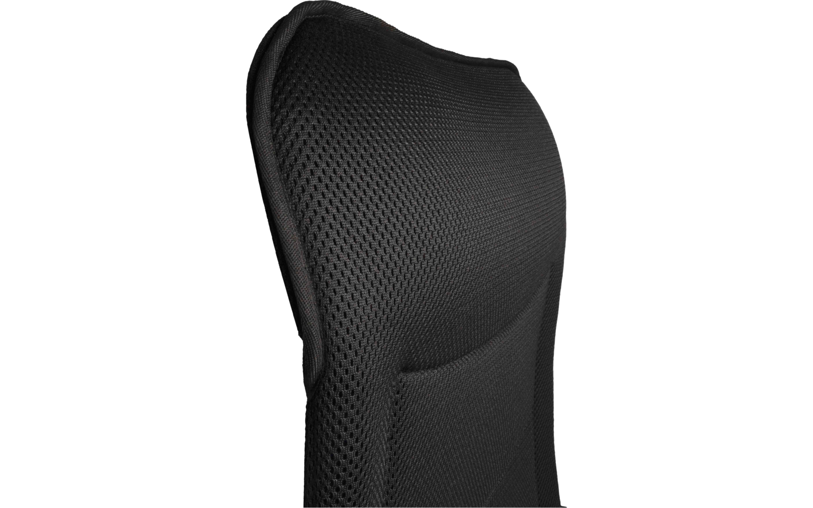 Schwarze Rückenlehne mit Mesh-Netzbezug, seitlich aufgenommen