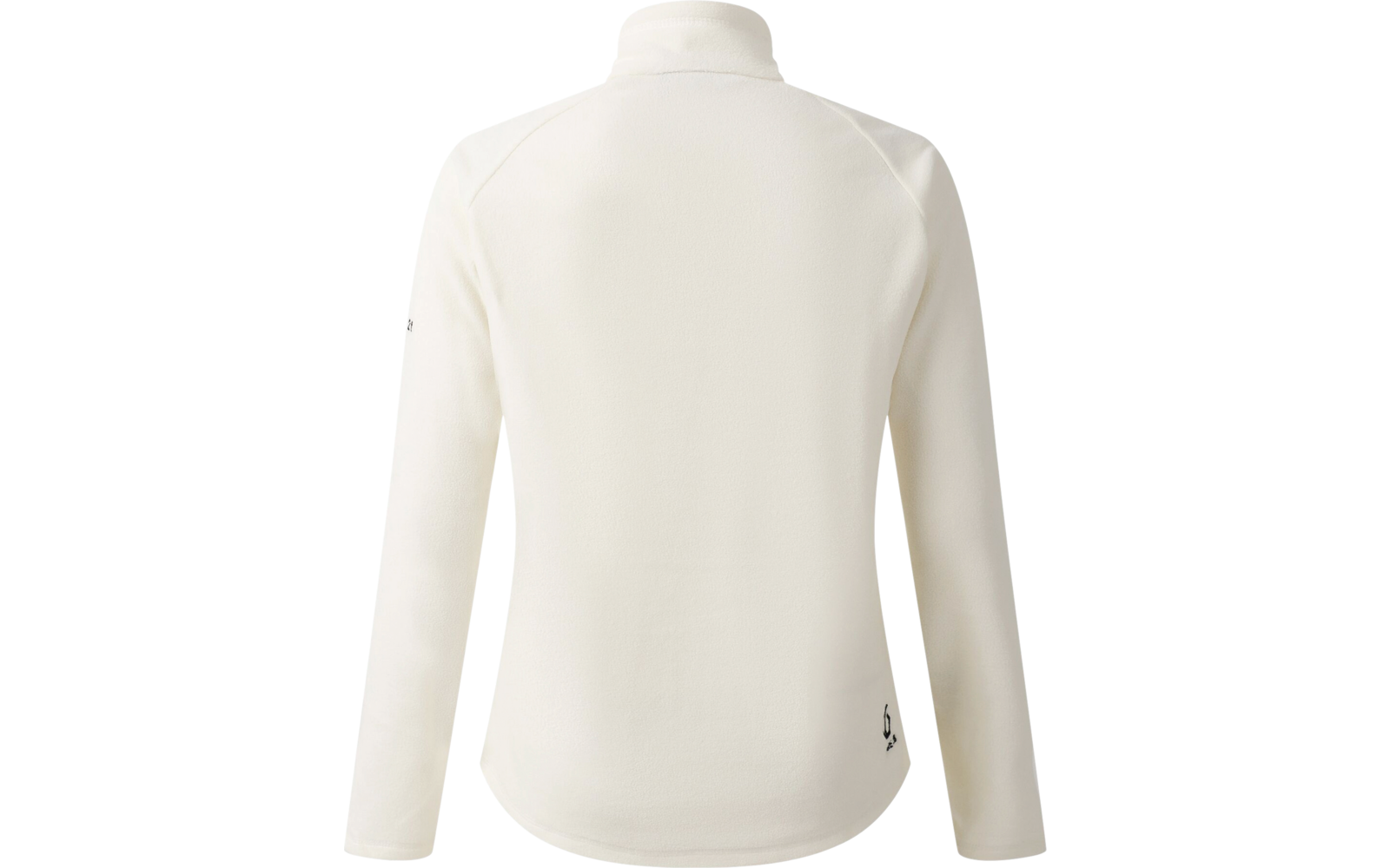Rückenansicht eines weißen Langarmshirts mit Stehkragen