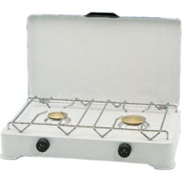 R&eacute;chaud &agrave; gaz ) 2 flammes 50 mbar 3,5 kW avec raccord RST8 avec grille en inox blanc GOK