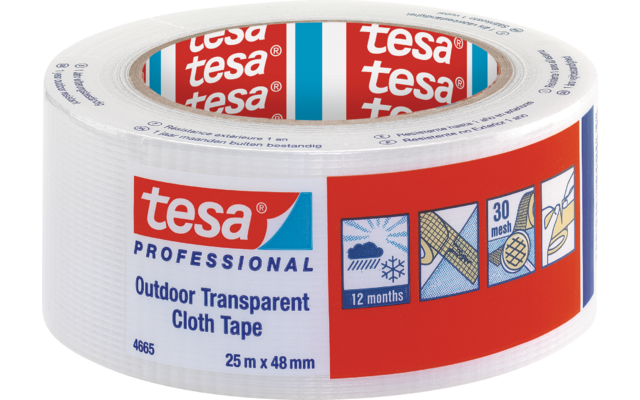 Nastro adesivo Tesa Professional 4665 outdoor in tessuto protezione UV trasparente 25 m
