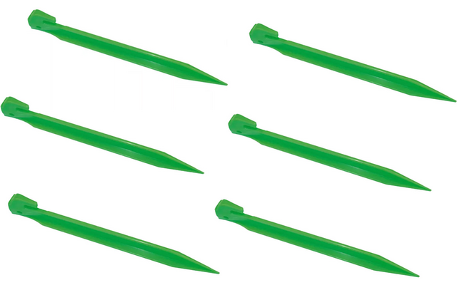 Six green, elongated, pointed objects on a white background