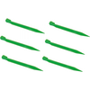 Six green, elongated, pointed objects on a white background