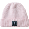 Gorro de punto rosa claro con vuelta y etiqueta rectangular negra con logo de montaña y el texto 'DARE 2B'