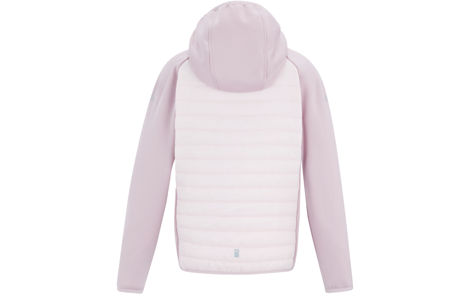 Hellrosa Jacke mit Kapuze, Rückansicht, lange Ärmel und gestepptes Rückenpanel