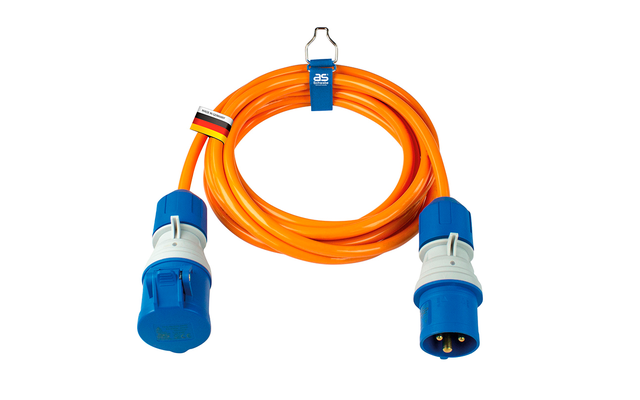 Cables de extensión CEE de AS Schwabe con indicador de tensión powerlight 230 V 10 m naranja
