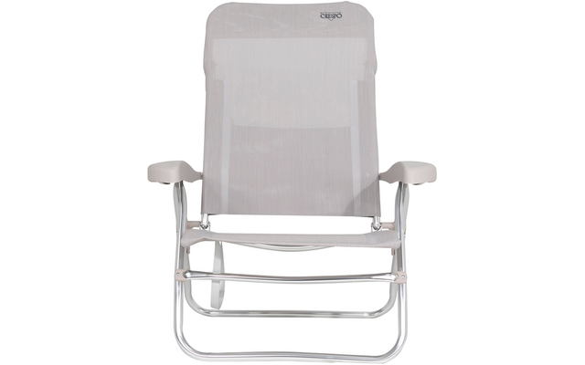 White folding chair with armrests and mesh backrest
