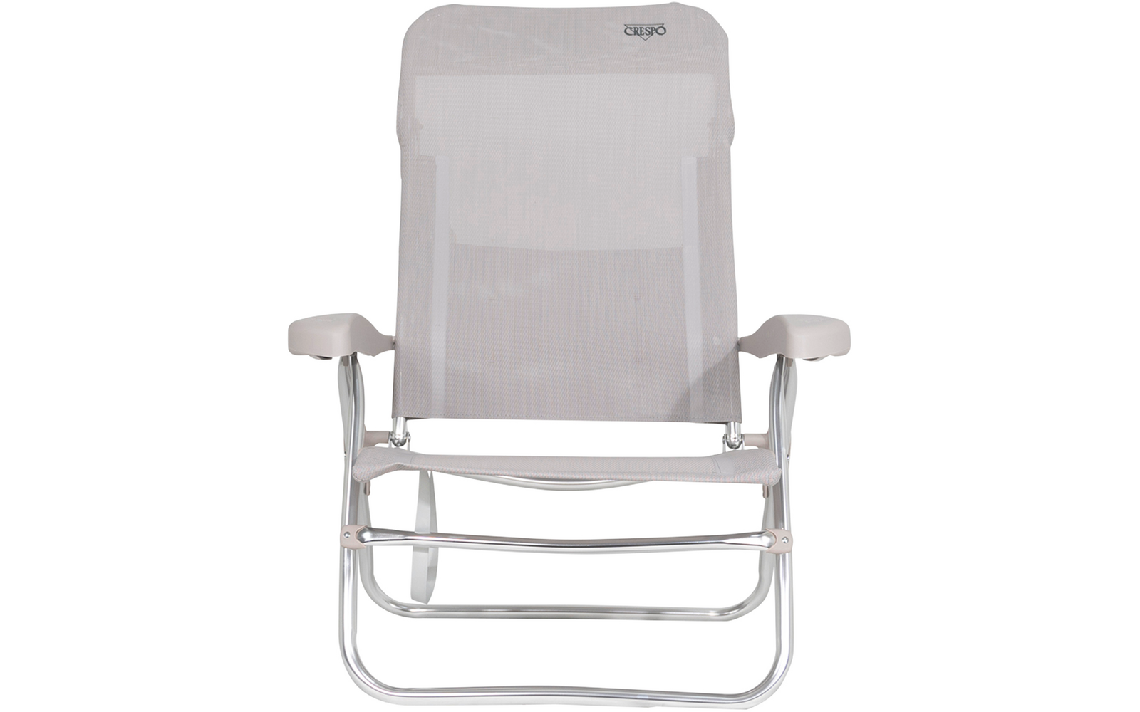 White folding chair with armrests and mesh backrest