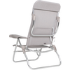 Gray folding lounge chair made of metal and fabric on white background
