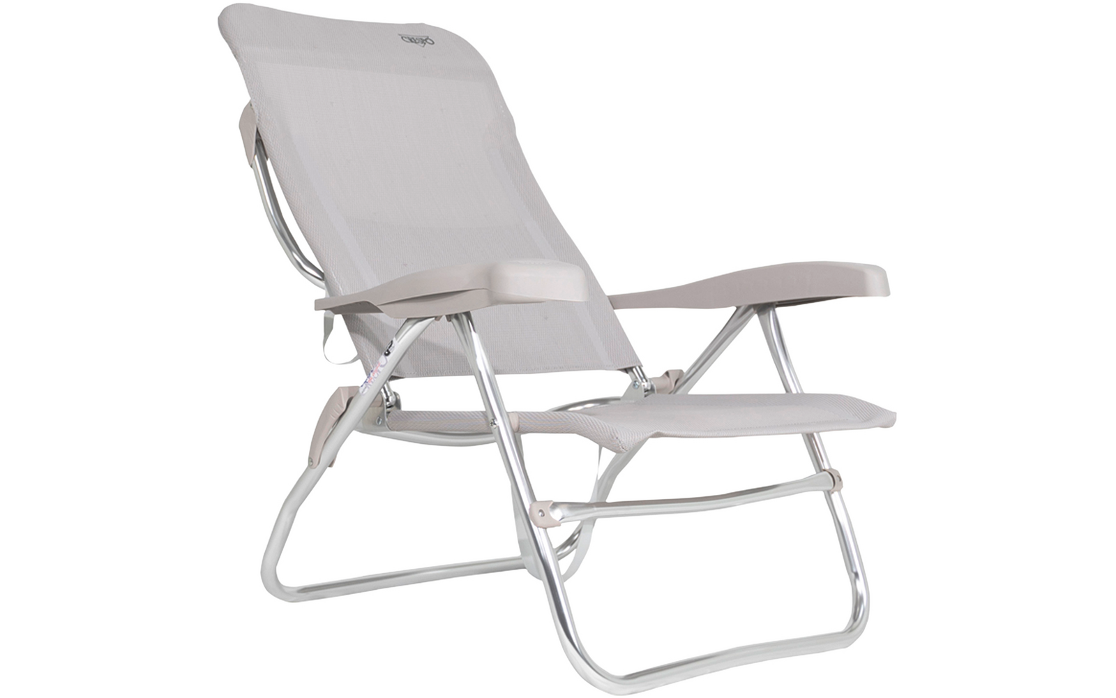 Beige folding chair on white background