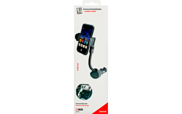 2GO Universal Passive Holder with Dual USB Car Charger