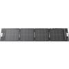 Aufgeklapptes schwarzes faltbares Solarpanel mit fünf rechteckigen Modulen, Metallösen an den Rändern und zwei Tragegriffen