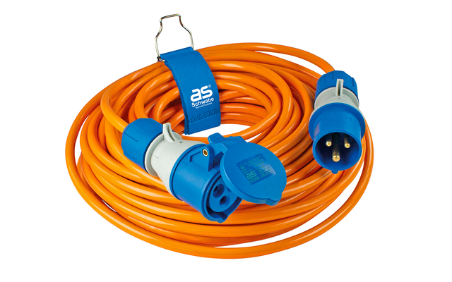 AS Schwabe CEE extension camping extension cords with powerlight voltage indicator 230 V 25 m orange