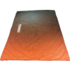 Rectangular orange sleeping mat with black dot pattern, darker gradient at the top, white lettering and a zipper at top left on a white background