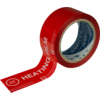 Rote Klebebandrolle, teilweise abgewickelt, weiße Aufschrift HEATING FILM und Symbole, blauer Pappkern sichtbar, weißer Hintergrund