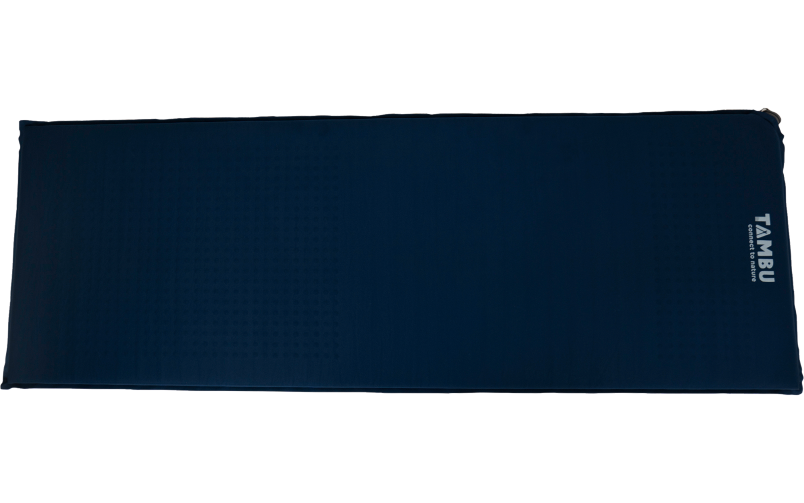 Rechteckiges dunkelblaues Objekt mit weißer Aufschrift TAMBU am rechten Rand