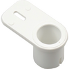 Pièce en plastique blanche avec ouverture cylindrique ronde et plaque plate avec fente et deux dépressions circulaires