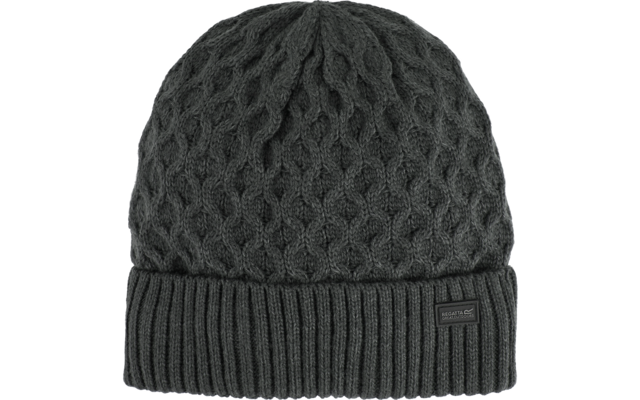 Graue gestrickte Mütze mit Rippenbündchen