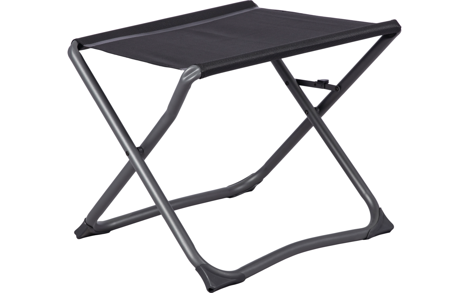 Klapphocker mit schwarzem Stoffbezug und grauem Metallgestell