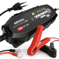 Chargeur Absina enti&egrave;rement automatique &agrave; 8 &eacute;tapes A3800 pour v&eacute;hicules 6 V / 12 V / 3,8 A