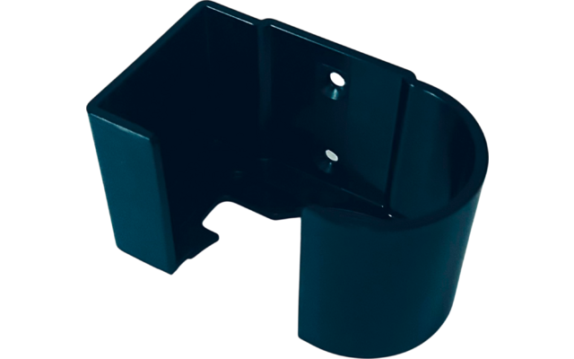 Dunkelgrünes Kunststoffteil mit abgerundeter halb-zylindrischer Seite, rechteckiger Aussparung links und zwei sichtbaren Schraubenlöchern in der Rückwand