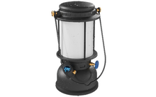 Lanterna nera con vetro cilindrico, display digitale '220V', gocce d'acqua, manopola blu e dettagli dorati