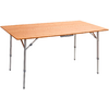 Rectangular table with light wood top and gray metal legs, folding brackets visible, on white background