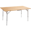 Rectangular table with light wood top and gray metal legs, folding brackets visible, on white background