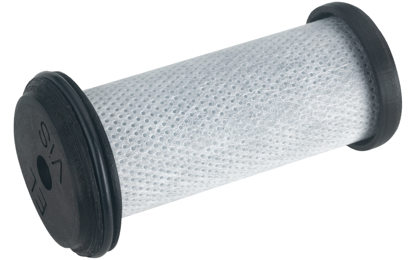 Zylinderförmiger Filter mit schwarzem Rand und weißem Gittergewebe