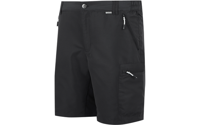 Schwarze Shorts mit Reißverschlusstasche und Bund mit Knopf