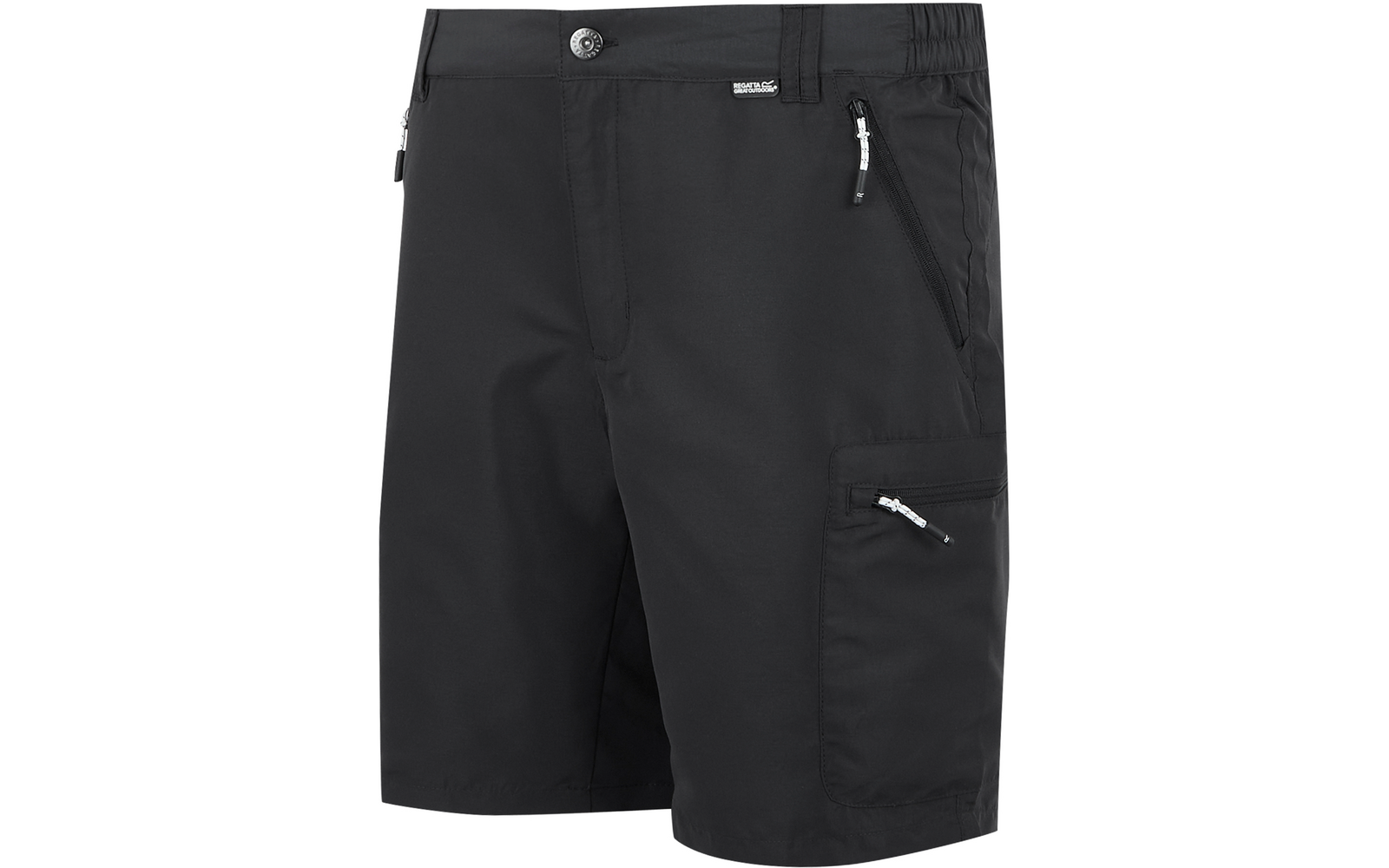 Schwarze Shorts mit Reißverschlusstasche und Bund mit Knopf