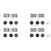 Vier nummerierte Illustrationen eines digitalen Displays: rechteckiges Segment-Display mit Ziffern (03 55 oder 00 00) über drei runden Tasten mit den Beschriftungen MIN, SEC und STOP/START. Pfeile zeigen auf verschiedene Tasten; die dritte Darstellun