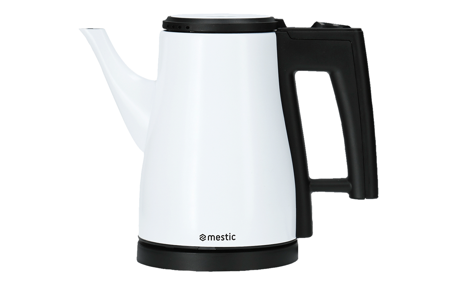 White electric kettle with black handle and spout
