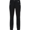 Schwarze Hose mit Taschen und Knöpfen an den Beinen