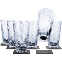 Silwy Longdrink Magnet-Kunststoffgläser inkl. metallische Gel-Untersetzer 6 Stück Transparent (300 ml)