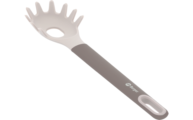 Pastalöffel mit grauem Griff und weißen Zinken