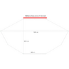 Dessin technique polygonal avec contour gris, repères d'angle verts et une barre rouge en haut avec le texte 'Reißverschluss am toas Dachzelt'. Indications : milieu horizontal '568 cm', gauche vertical '290 cm', bas '190 cm'